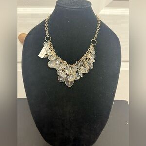 Premier Designs gold-tone necklace with clear acrylic/lucite beads NWT
